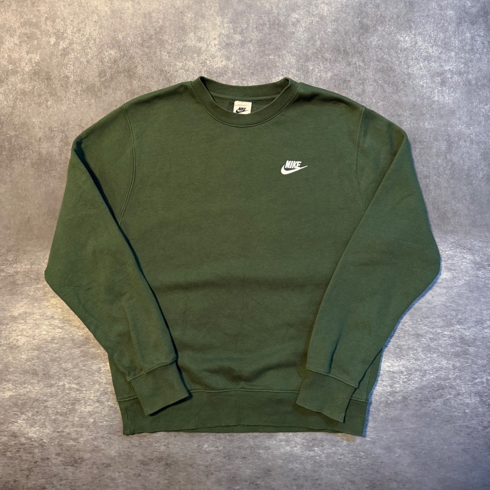 Nike Sportswear Club Fleece Crewneck Sweatshirt Mens Small Forest Green BV2662